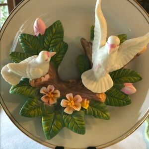 Decorative Plate with Doves and Flowers 3-D